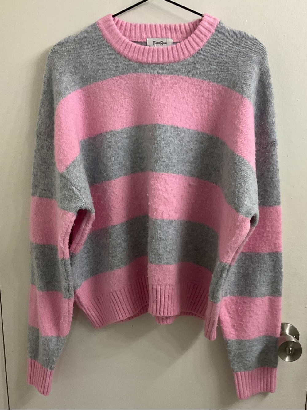 Striped Gray & Pink Crewneck Sweater